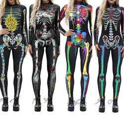 Костюмы на Хэллоуин для женщин, костюм зомби, женский сексуальный костюм «скелет», одежда на Хэллоуин, комбинезон, облегающий костюм s-xl