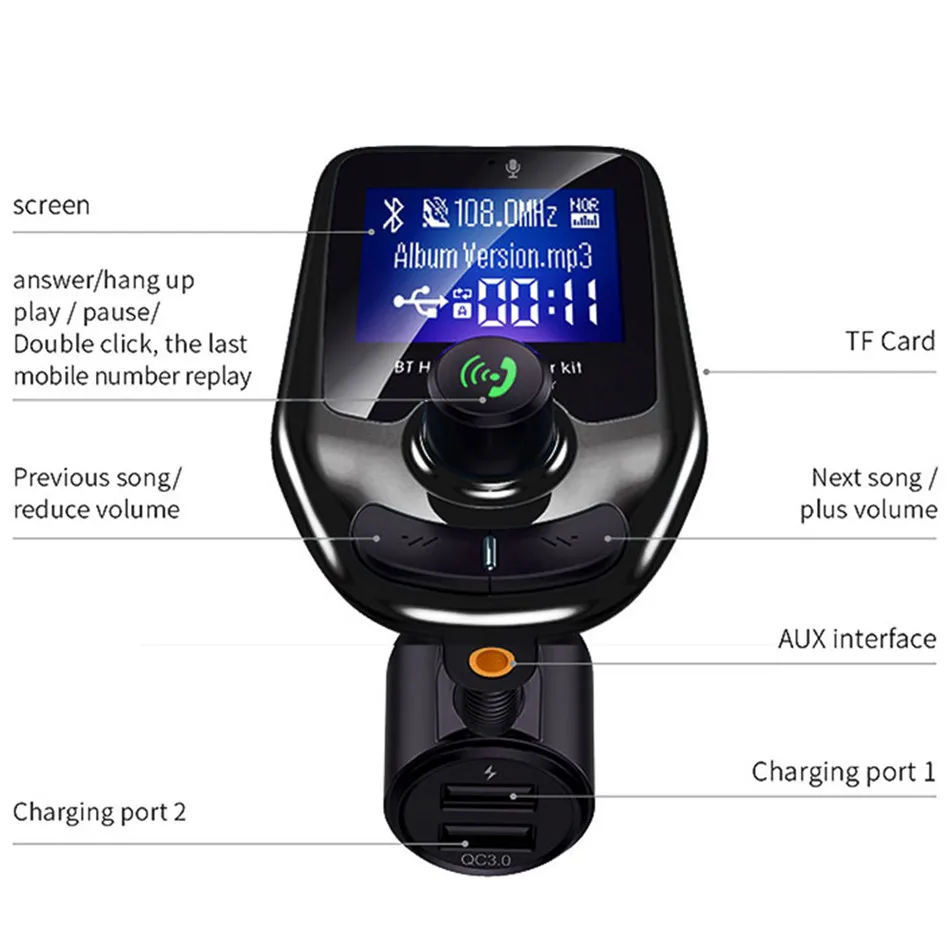 Автомобильное зарядное устройство с двумя usb-портами, bluetooth, 3,1 А, автомобильный прикуриватель, Универсальное Usb Автомобильное зарядное устройство с дисплеем напряжения автомобиля, быстрая зарядка