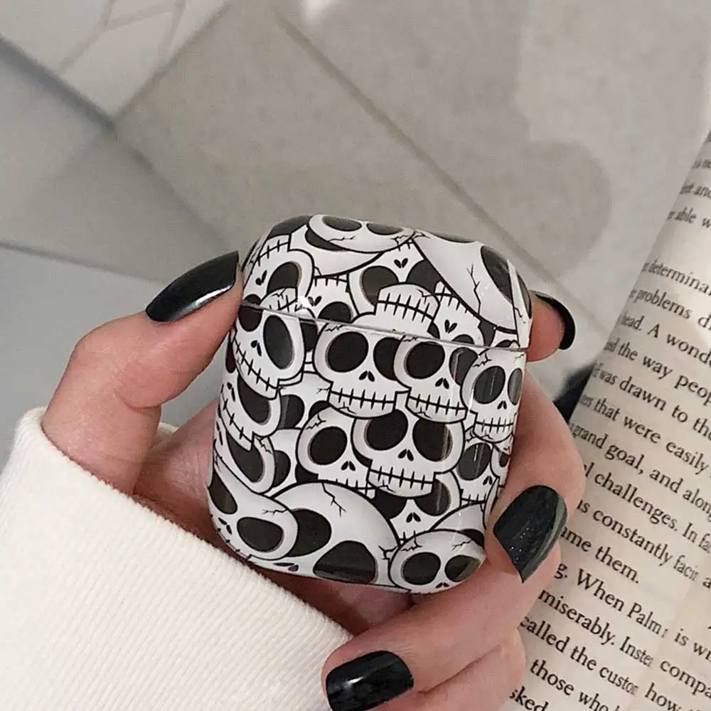 Для AirPods 2 Чехол милый 3D мультфильм яд череп кости наушники чехол для Apple Airpod мягкий силиконовый защитный чехол Funda розовый черный - Цвет: 3