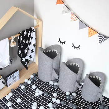 

1PC Shark Shaped Children's Toy Storage Bucket Cute Felt Cloth Kids Toys Organizer S/M/L