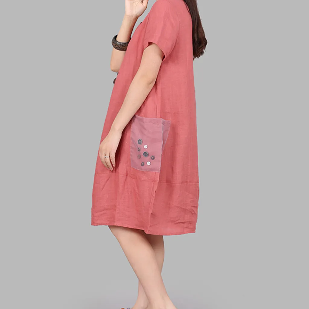 large size Women's Dresses Fashion Pocket O-neck dress Summer loose short-sleeved Dresses
