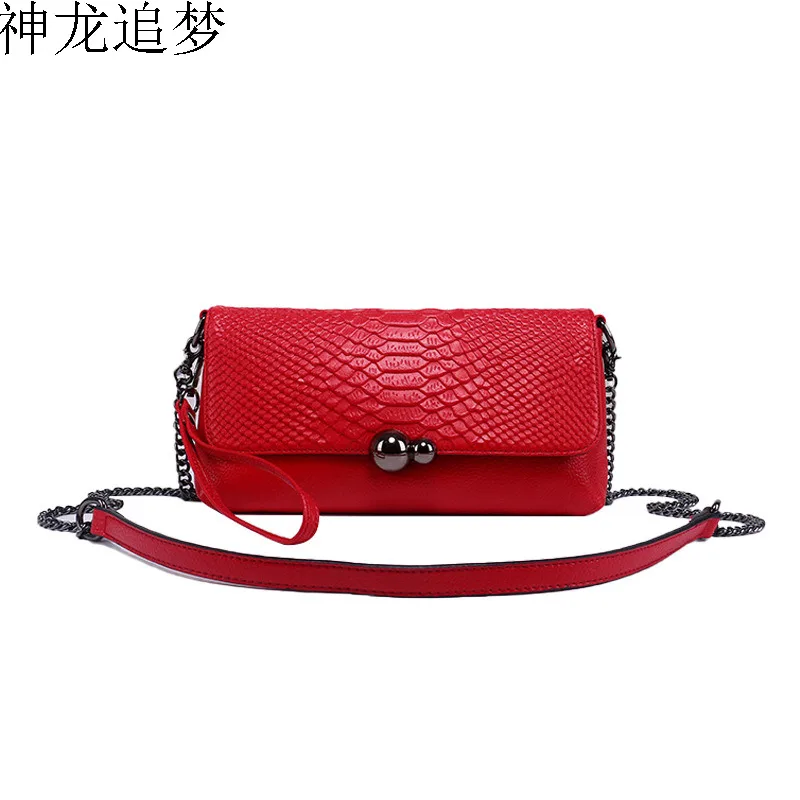 

Fashion small fragrance leather female bag first layer cowhide crocodile pattern multi-function shoulder diagonal ladies bag