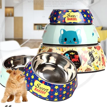

Pet Supplies Food Grade Cartoon Stainless Steel Two-in-One Food Bowl Dog Bowl Cat Bowl Melamine Pet Rice Bowl