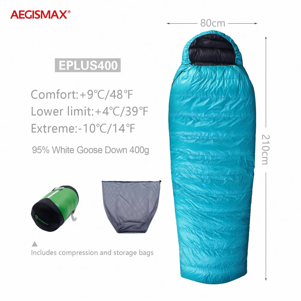 AEGISMAX EPLUS Сверхлегкий 25℉~ 14℉ спальный мешок открытый 95% гусиный пух FP800 портативные спальные мешки типа «кокон» спальный мешок - Цвет: EPULS400-Left Open