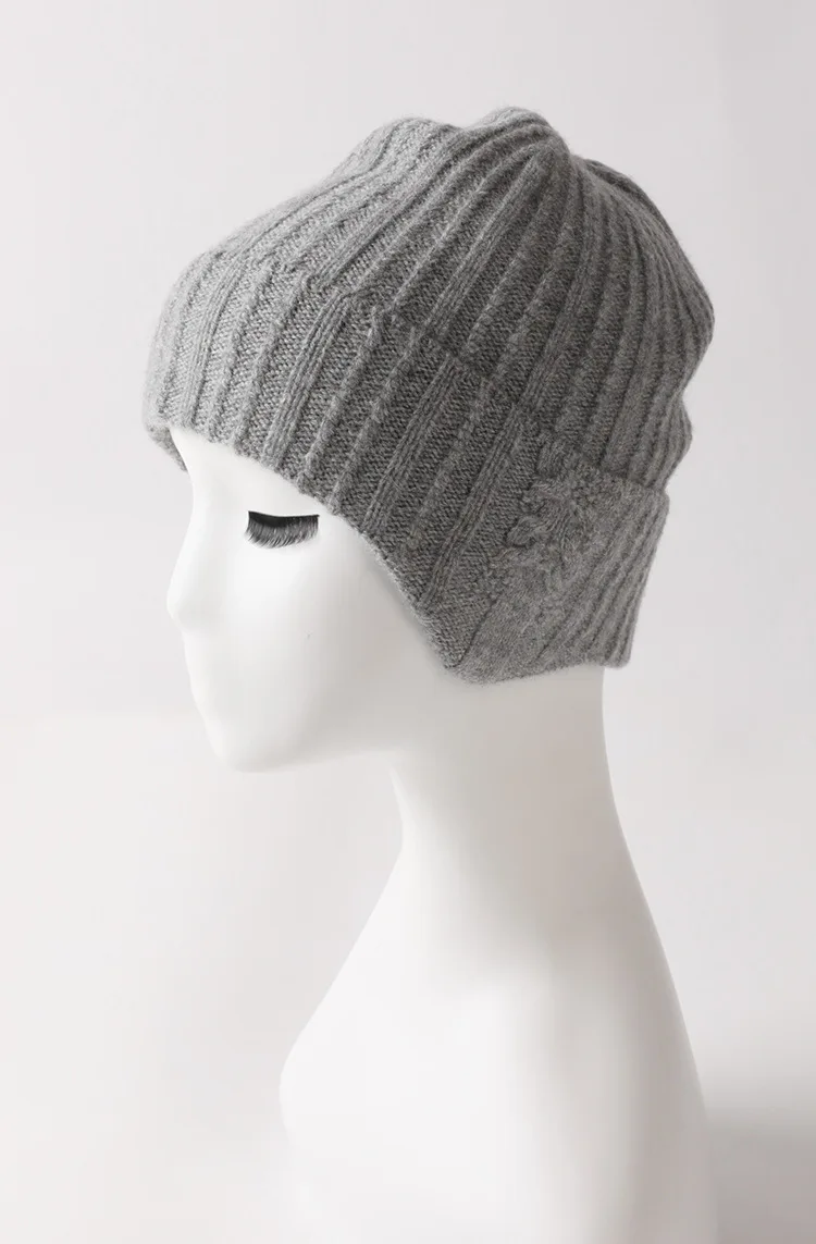 Naizaiga cashmere Striped knit design without dyed cashmere fashion warm knit earmuffs hat,SN270