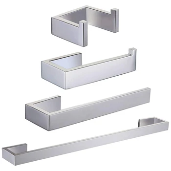 

4 Piece Bathroom Accessories Set - Towel Ring, Toilet Paper Holder, Coat Hook, 304 Stainless Steel Brushed Silver Wall Mount