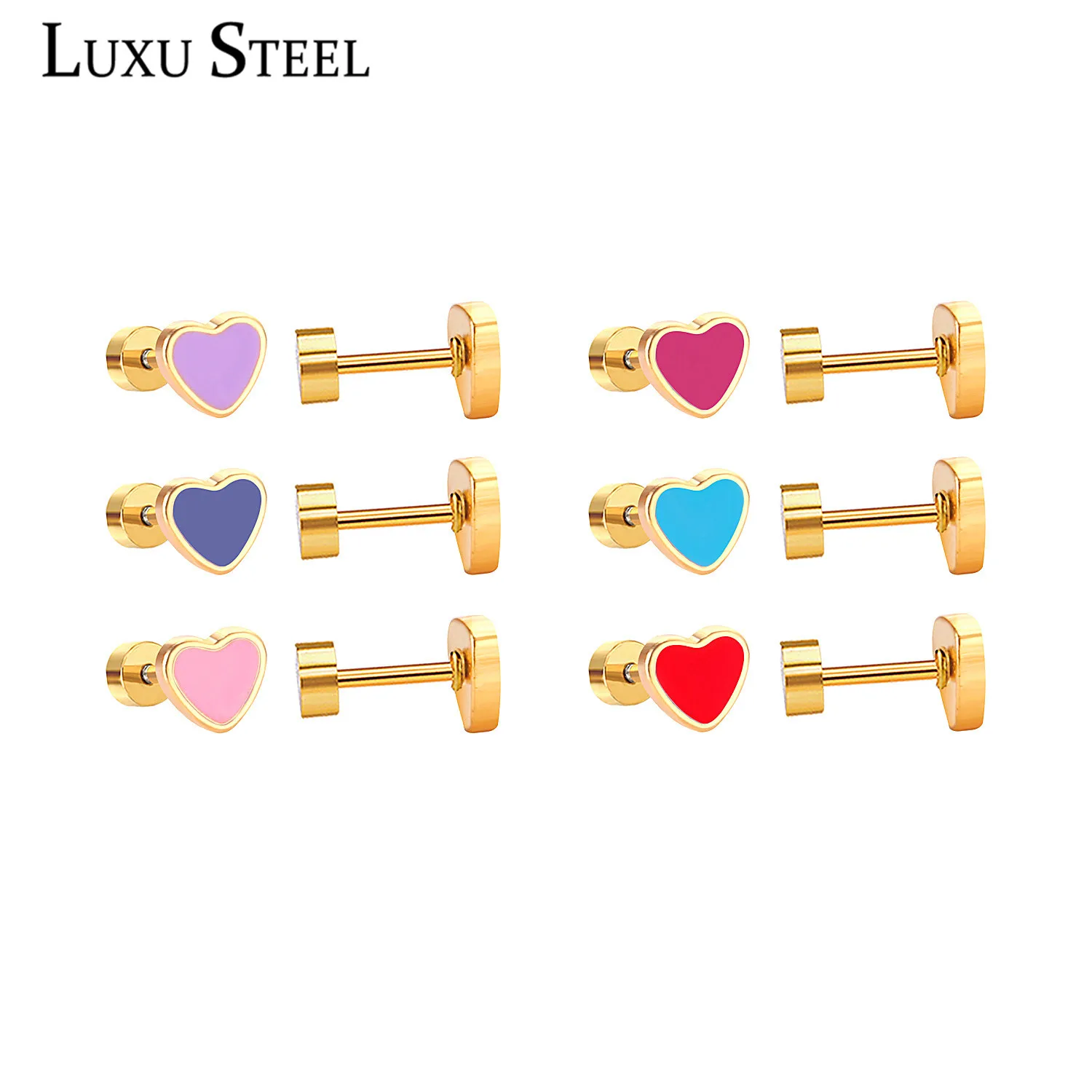 LUXUSTEEL оптовая продажа набор pendientes 12 пар много анти аллергии красочные сердце Винт