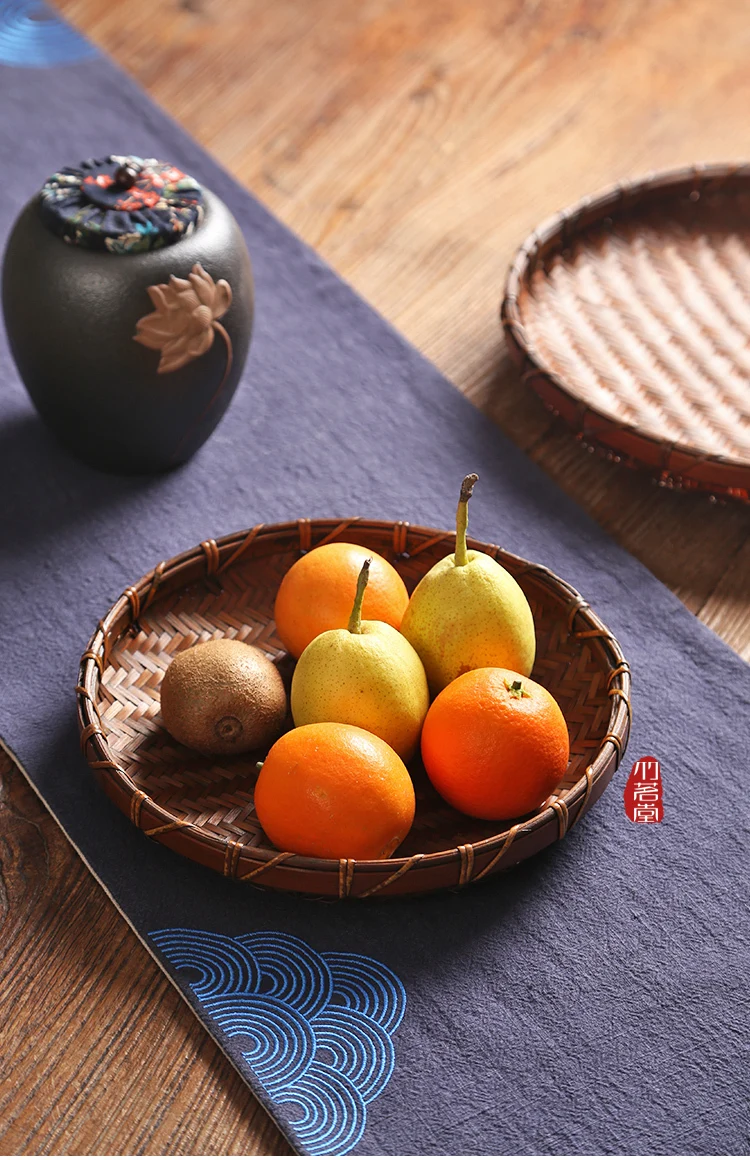 Bamboo Fruit Basket Tea Tray Serving Table Plate Weave Snacks Food Storage Container Dish For Home Decoration Round Handmade