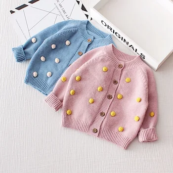 

Pompom Kids Cardigan Girls Sweaters Knitted Soft Jackets Winter Baby Clothes Long Sleeve Buttons Christmas Baby Girls Sweater
