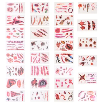 

90 Sheets Decal Temporary Party Makeup Realistic Pumpkin Cosplay Horror Scar Decal Body Sticker Stitch Decal Face Sticker for Wo