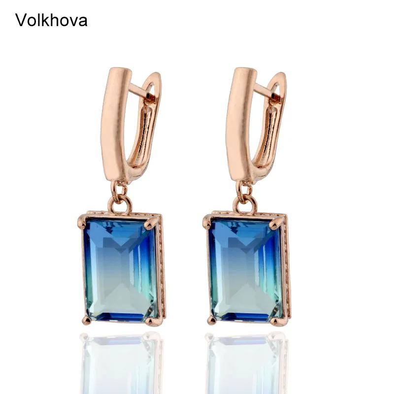 

585 Rose Gold Color Colourful CZ Dangle Earrings Geometry for Women Girls Bohemia Gift Dropshipping Jewelry Wholesale