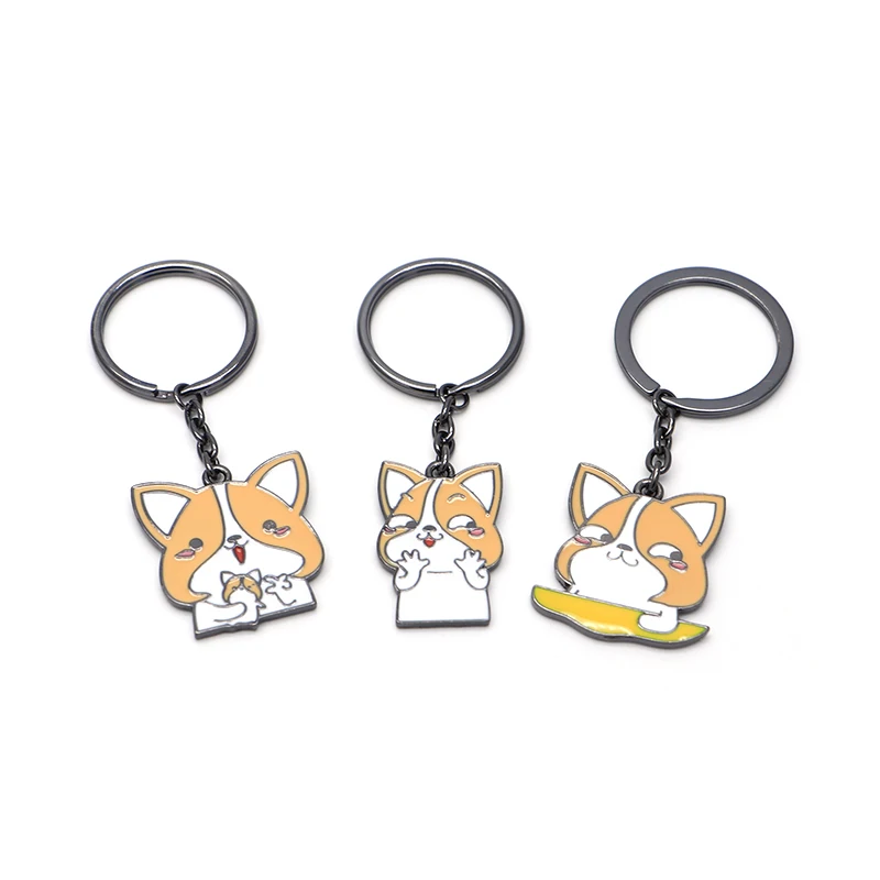 Милые брелоки с животными из мультфильмов металлические забавная Хаски корги