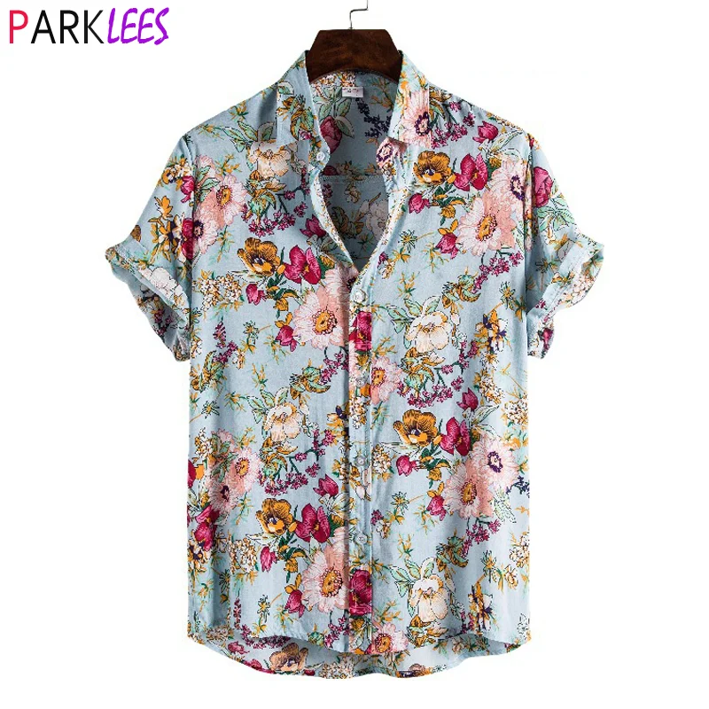 Floral Hawaiian Aloha Shirt Men 2022 Summer Short Sleeve Quick Dry Beach Wear Casual Button Down Vacation Clothing Chemise Homme brand wine red mens dress shirts 2022 fashion golden rose flower print button down shirt men slim fit long sleeve chemise homme