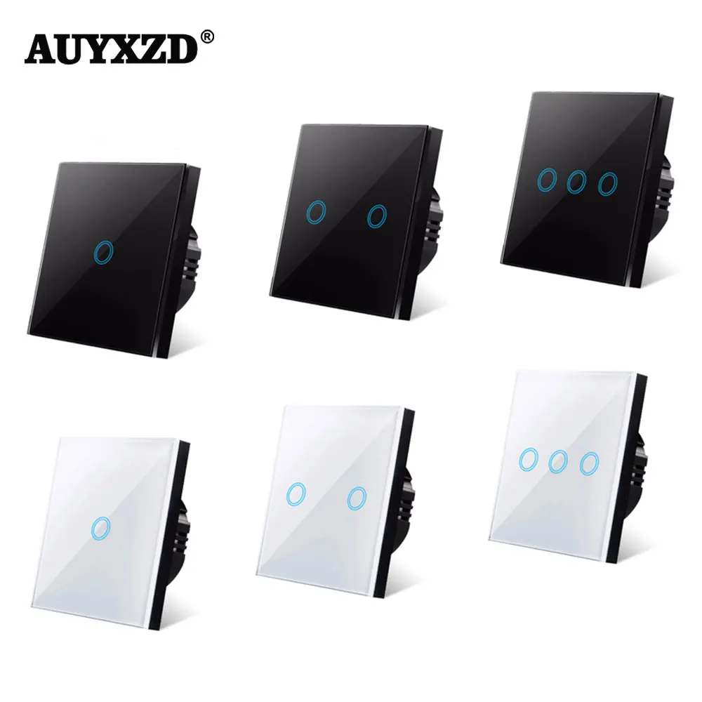 Interruptor táctil de pared para pared, Panel Led de cristal templado blanco y negro, 1 entrada y 1 vía, Interruttore AC100-240