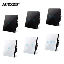 Touch Switch EU Standart Tempered Black White Crystal Glass  Power Led Panel Wall Light Switch 1Gang 1Way Interruttore AC100-240