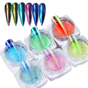 

Ice Transparent Aurora Nail Powder - 6 Colors Halloween Jelly Neon Rainbow Chameleon Powder with Multi Chrome Mirror Nail Art De