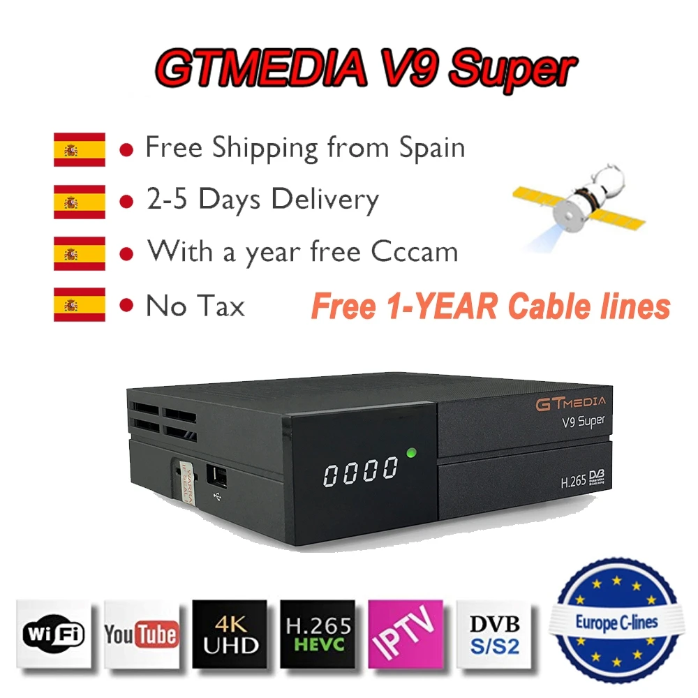 

Best GTMEDIA V9 Super Built-in WIFI Full HD Satellite TV Receiver USB 2.0 High Speed Host 64M Bits Serial Flash 1Year cccam