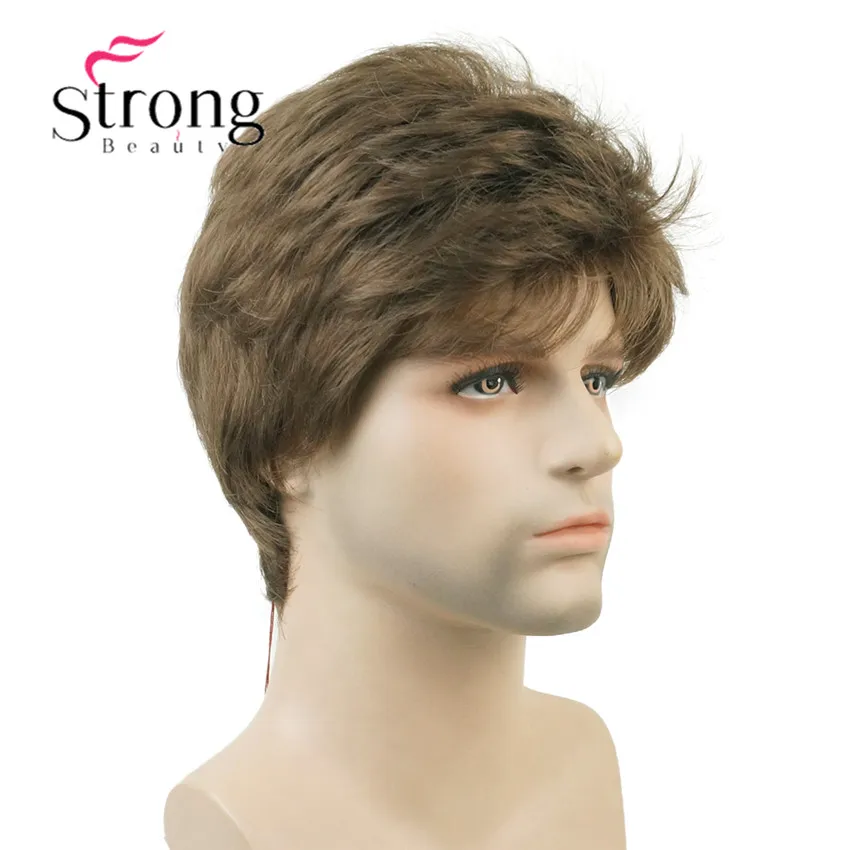 StrongBeauty темно-коричневый парик мужские короткие синтетические волосы парики выбор цвета - Цвет: 10 med. golden brown