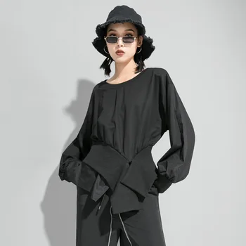 

Women's New Cool Elastic Waist With Zipper Base Shirt Long Sleeve T-shirt Women Korean O-Neck Hip Hop Womens Long Sleeve Tops Z3