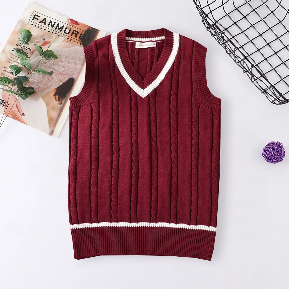 School Uniform Sweater For Women And Men College British Japanese JK V-Neck Girls Boys Vest Cotton Outerwear Knitting Waistcoat - 3