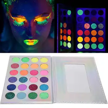

24 Colors Eyeshadow Eye Makeup Glitter Eye Shadow Fluorescent Neon Eye Shadows Plate Cosmetic for Halloween Eye Makeup
