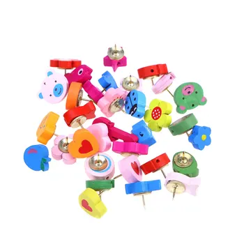 

30pcs Decorative Push Pins Cartoon Lovely Colored Wooden Thumbtack for Craft Home School Office