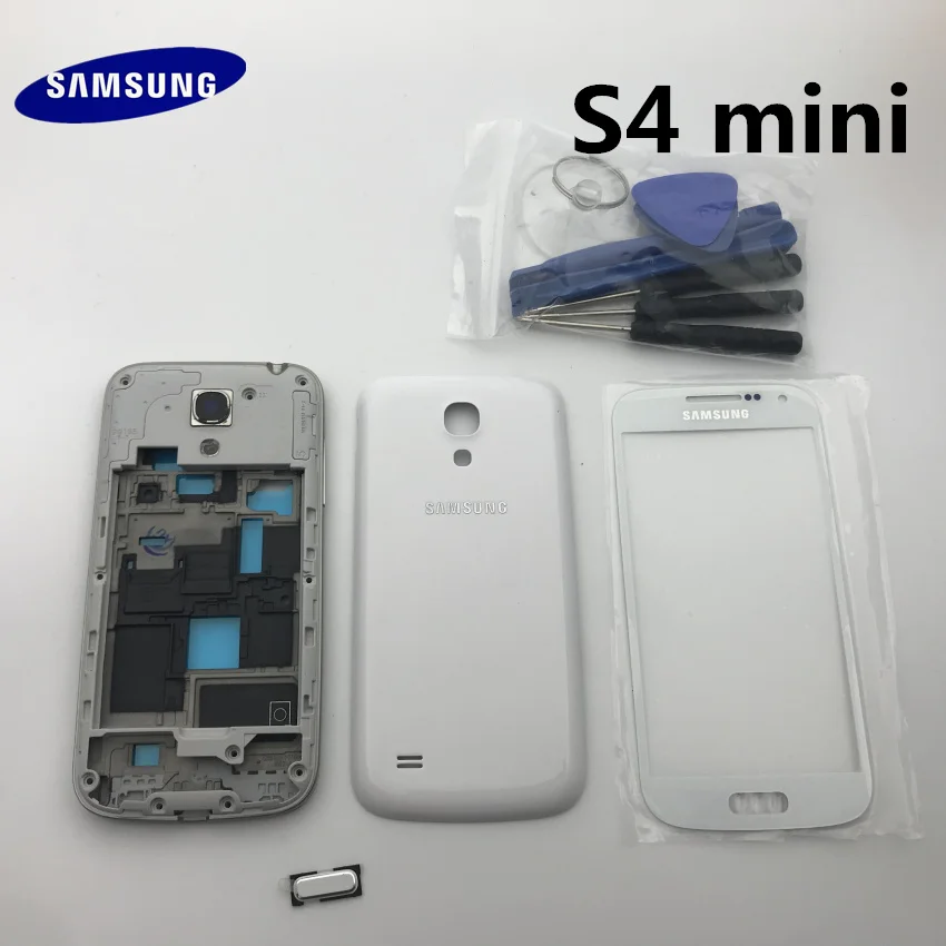 Полный чехол для samsung Galaxy S4 mini i9190 i9195 с передней рамкой+ задняя крышка чехол+ Переднее стекло+ клей+ Инструменты