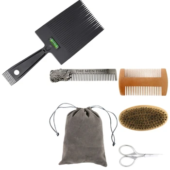 

1x Extra Big Flattopper Comb Large Wide Fork Flat Combs & 4Pcs/Set Beard Brush Comb Men's Styling Tools Mustache