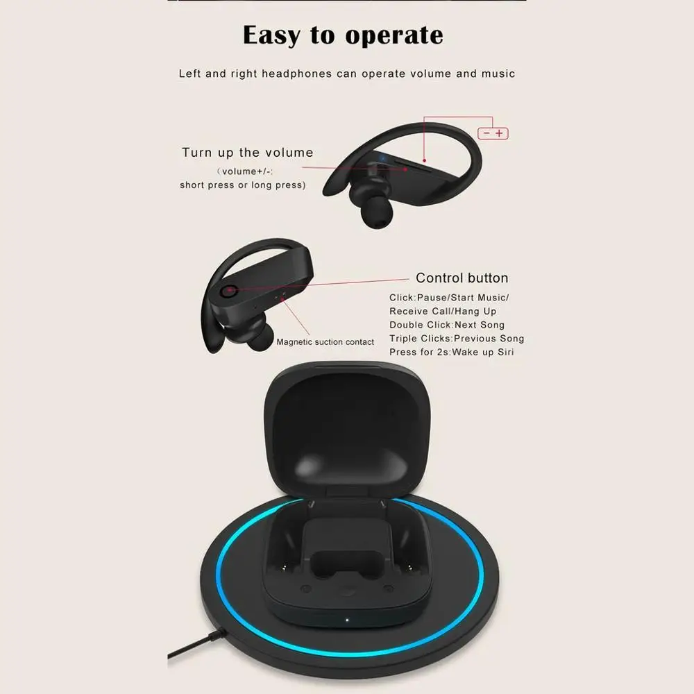 B10 гарнитура Bluetooth 5,0 спортивные наушники с крючком и беспроводной зарядной коробкой с микрофоном настоящие беспроводные наушники для телефонов