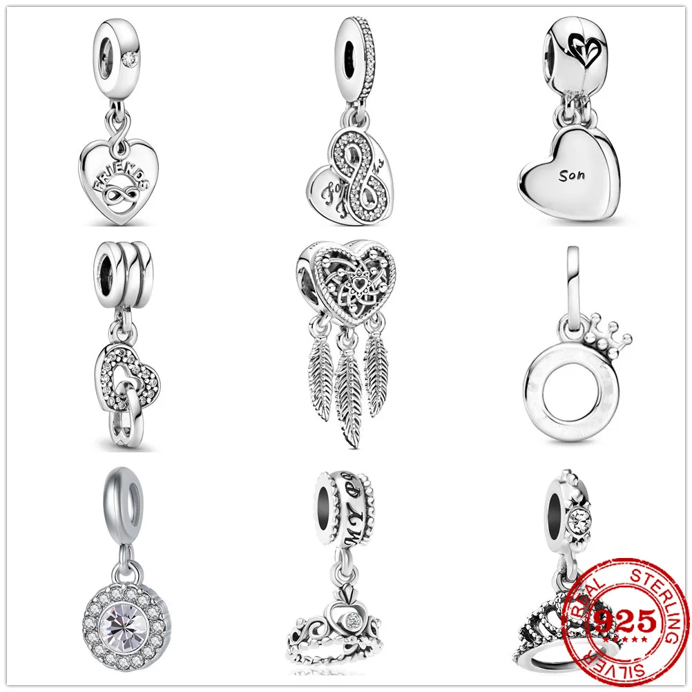 Hot Selling 100% genuine 925 sterling silver mother and son heart dangle charm bead charms fit original pandora bracelets | Украшения и