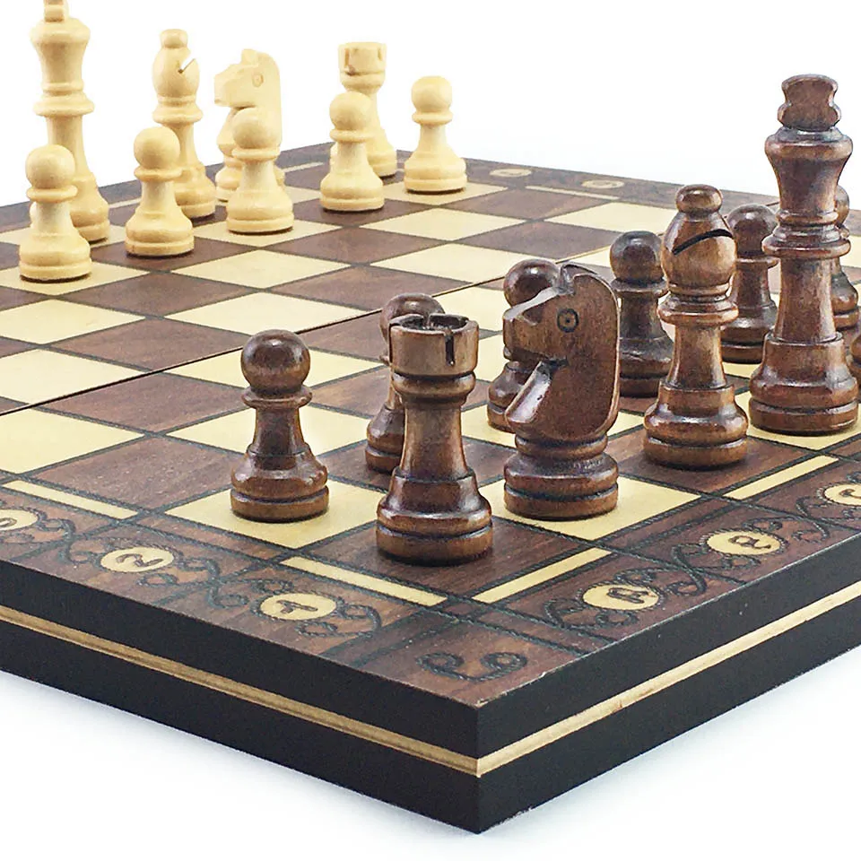 3 in 1 Wooden Chess Board Game Set Pieces