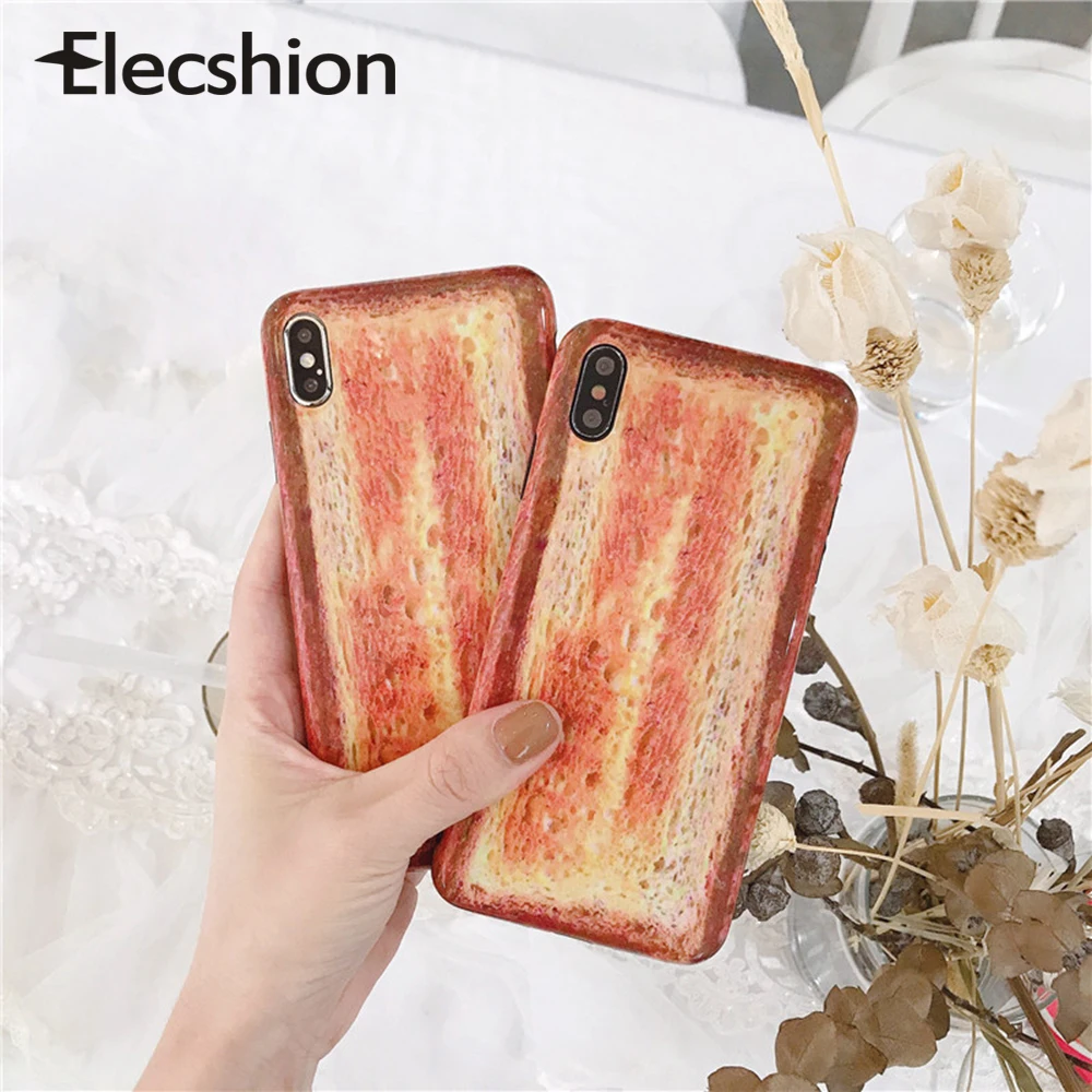 

For iPhone 7 8 XR Funny Bread Phone Case For iPhone X XS Max Cute Food Soft Phone Cover For iPhone 6s Shockproof Back Case Capa