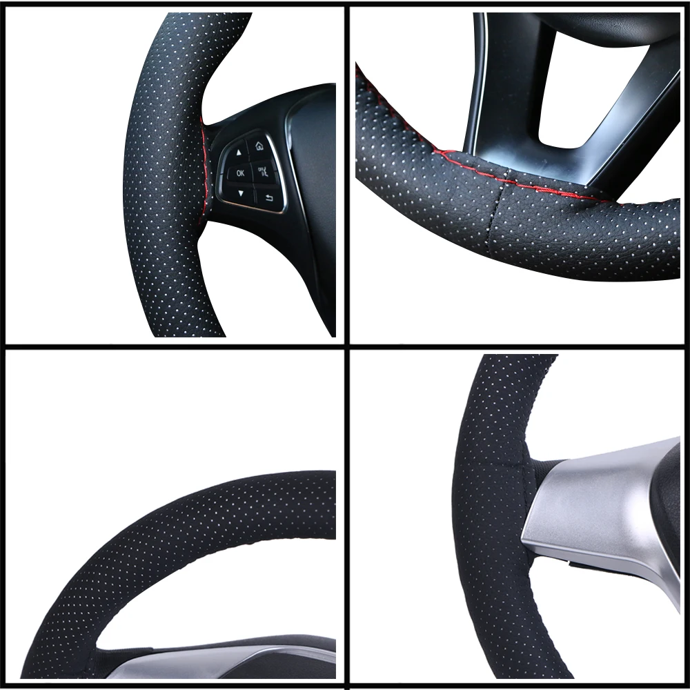 Universal Car Steering Wheel Cover Auto PU Leather Braiding Cover For Steering Wheel Perforated Breathable With Needle &Thread