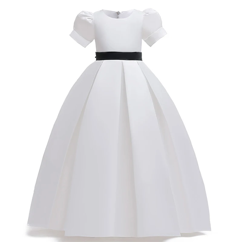 

New Kid Princess Wedding Party Bubble Sleeve Long Dress Princess Birthday Party Baptism Dress Flower Girl Dress for Wedding Part