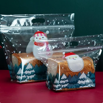 

50pcs Christmas Food Toast Bread Bag Handmade Cookies Packaging Handle Gift Bags Snowman Santa Claus Xms Party Decoration