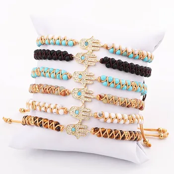 Fashion Small Stone Bracelet CZ Micro Pave Hand Charm Braided Macrame Beaded Friendship Bracelet Women Men Jewelry Gift