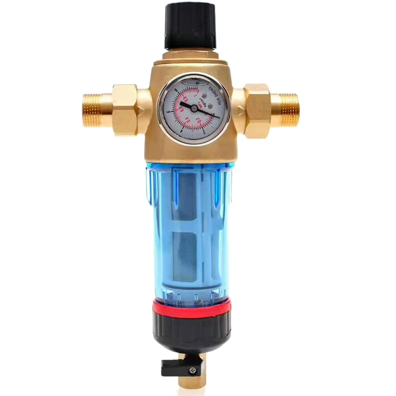 

Home Pre-Filter 50 Microns Water Filter With Pressure Gauge Siphon Backwash Tap Water Purifier