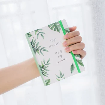 

A6 128 Pages Cute Fresh Green Plant Hardcover Notebooks and Journals for School Students Diary Agenda Daily Planner Notebook