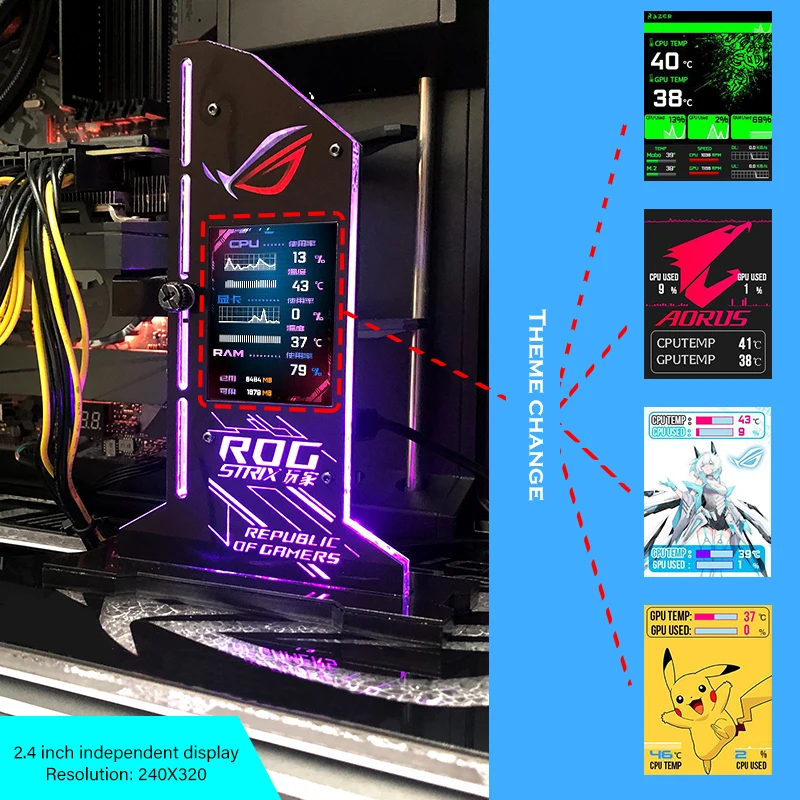 Кронштейн для графического процессора RGB ROG 4 3-дюймовый дисплей Светодиодный