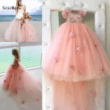 Одежда для маленьких девочек; пышные платья; Детские платья на бретельках с цветочным узором ручной работы; платья для девочек на свадьбу; кружевные тюлевые платья для первого причастия