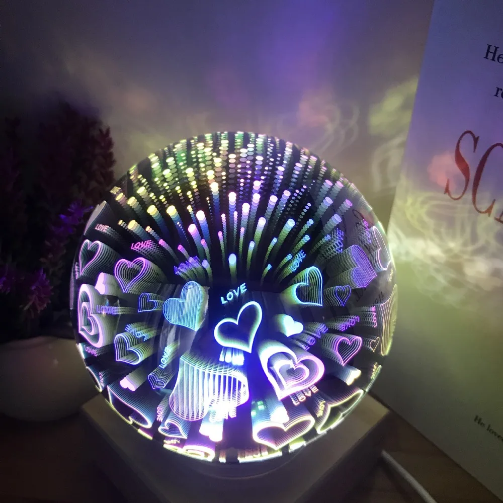 3D Colorful Magic Glass Night Light Cover Decorative Table Lamp USB/AA Battery Power Automatic Rotating LED Magic Meteor Light