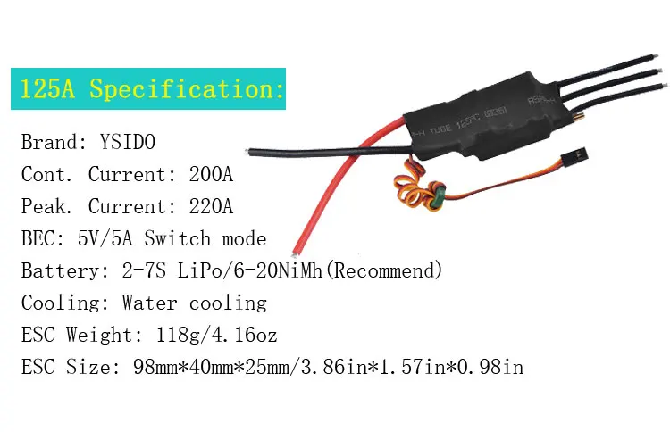 Variateur ESC Brushless 60A-200A avec refroidissement eau pour bateau RC