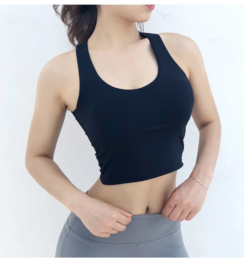 Luobolan Vest-Type Nylon Sports Brassiere Women Push Up Padded Workout Gym Bra Crop Tops Hollow Out Solid Yoga Fitness Bras