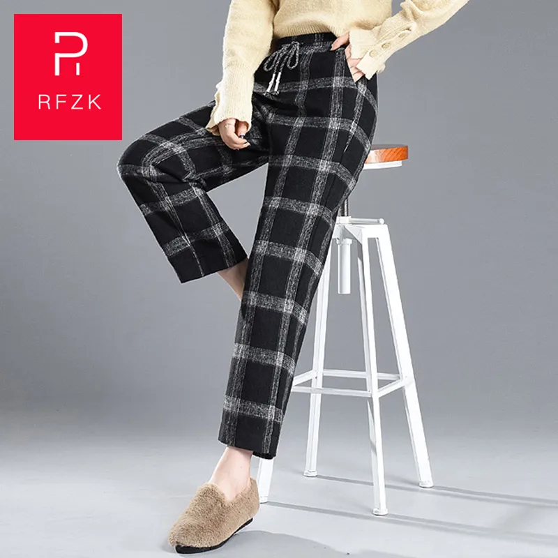 RFZK, женские пуховые штаны, верхняя одежда, зима, новинка, супер плотные, теплые, белые, утиный пух, Хлопковые Штаны, прямые, широкие, клетчатые, шерстяные