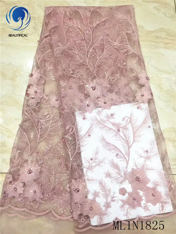 

BEAUTIFICAL African Laces with beads hot selling net laces french embroidery mesh lace fabrics for dress ML1N1825