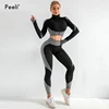 2 PC Long Sleeve Gym Cropped Top Seamless Leggings Yoga Set Workout Clothes Women Sport Suit Fitness Set Sports Bra Sportswear ► Photo 3/6