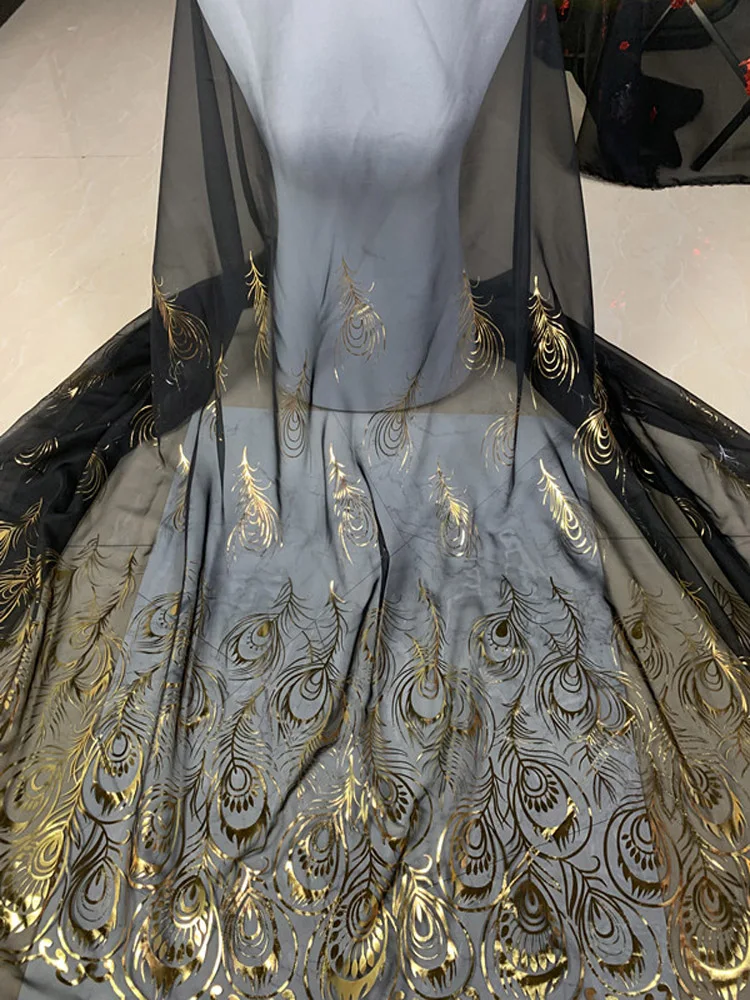 Сценическое платье для танцев, шифон, перо павлина, бронзированное, для косплея, Струящееся шитье, Свадебный костюм, сделай сам, 1 м