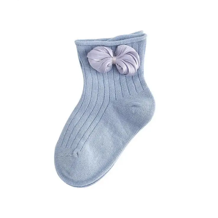 Sweet ribbon bowknot newborn baby girls socks turn-down cuff kids floor socks children leg wamrers meia infantil
