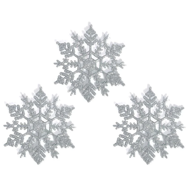 24 шт блестящая Снежинка рождественские украшения для рождественской елки подвесные украшения, 12 шт серебро и 12 шт красный