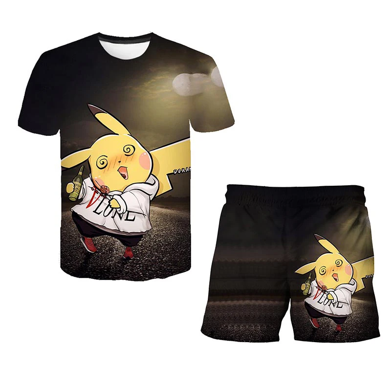 2022 New Children Sets Summer 3D Cartoon Suits Cute girl T Shirt Boys Girls Top + shorts 2pcs Sets Children Fashion Sets 4-14 Y